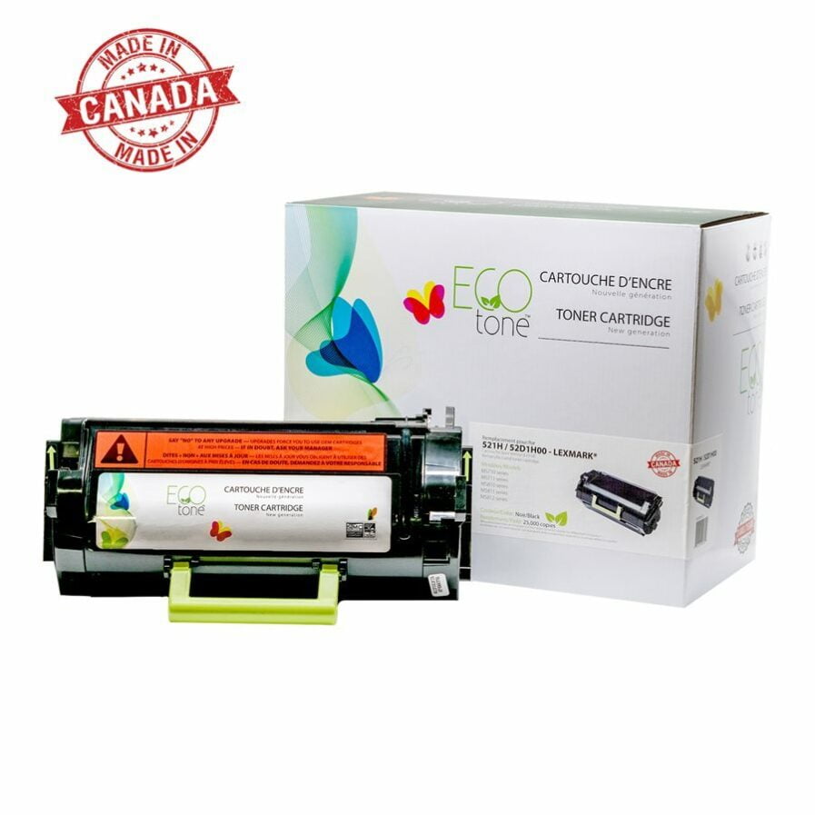 EcoTone Remanufactured Toner Cartridge for Lexmark 52D1H00 / 521H – Black Lexmark Laser Toner Canada